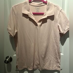 LL Bean Polo Shirt Womens L Regular Fit In Pink Preppy Casual Stretch